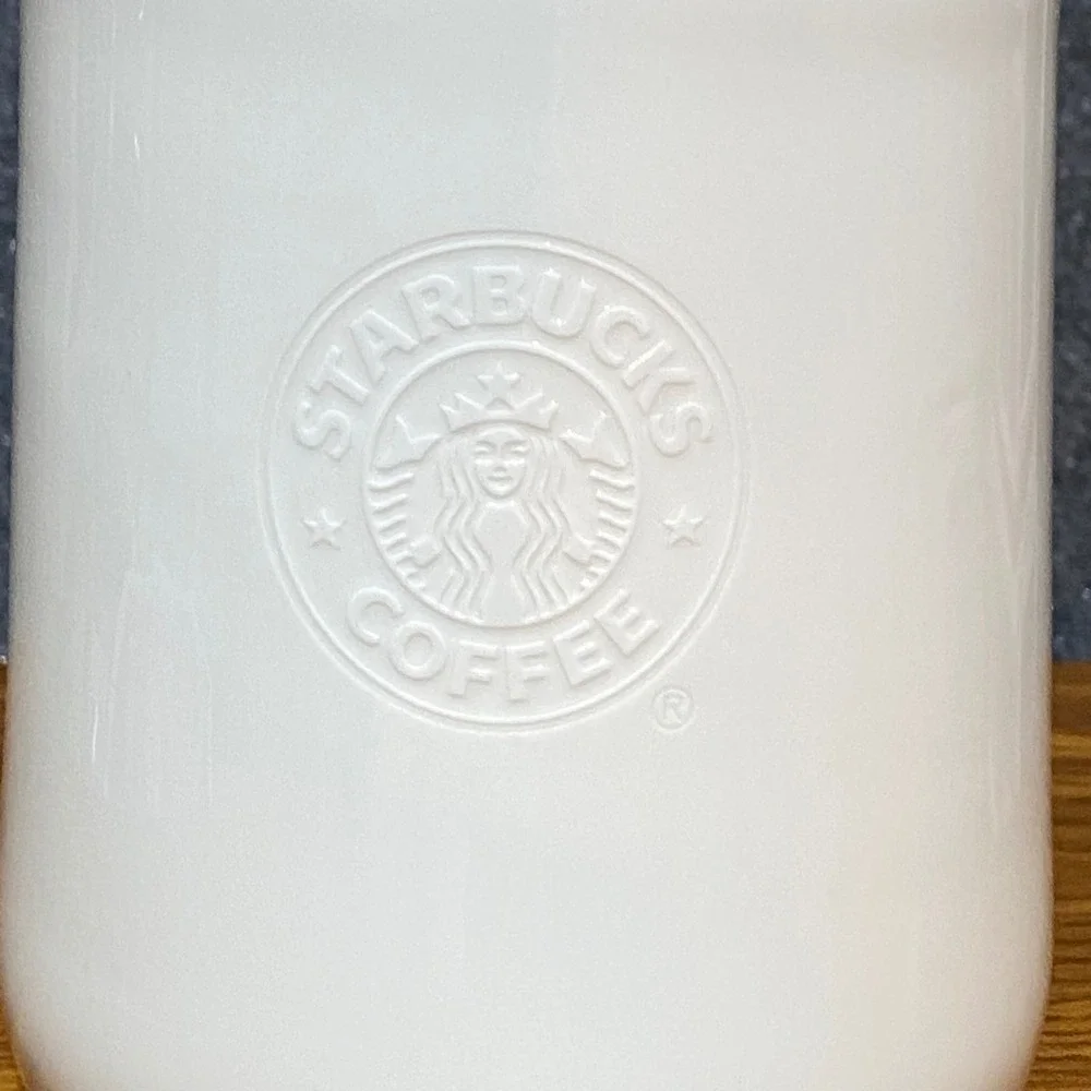 Starbucks White Ceramic Coffee Canister 14oz Mug and‎ 3oz Mini Mug Ornament Set